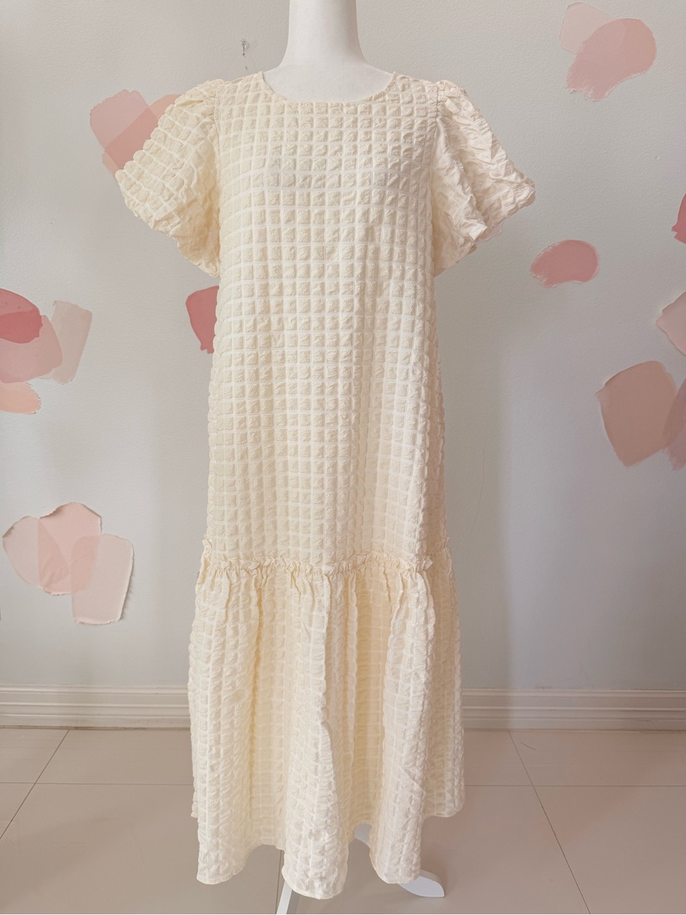 Cream Textured Midi Dress